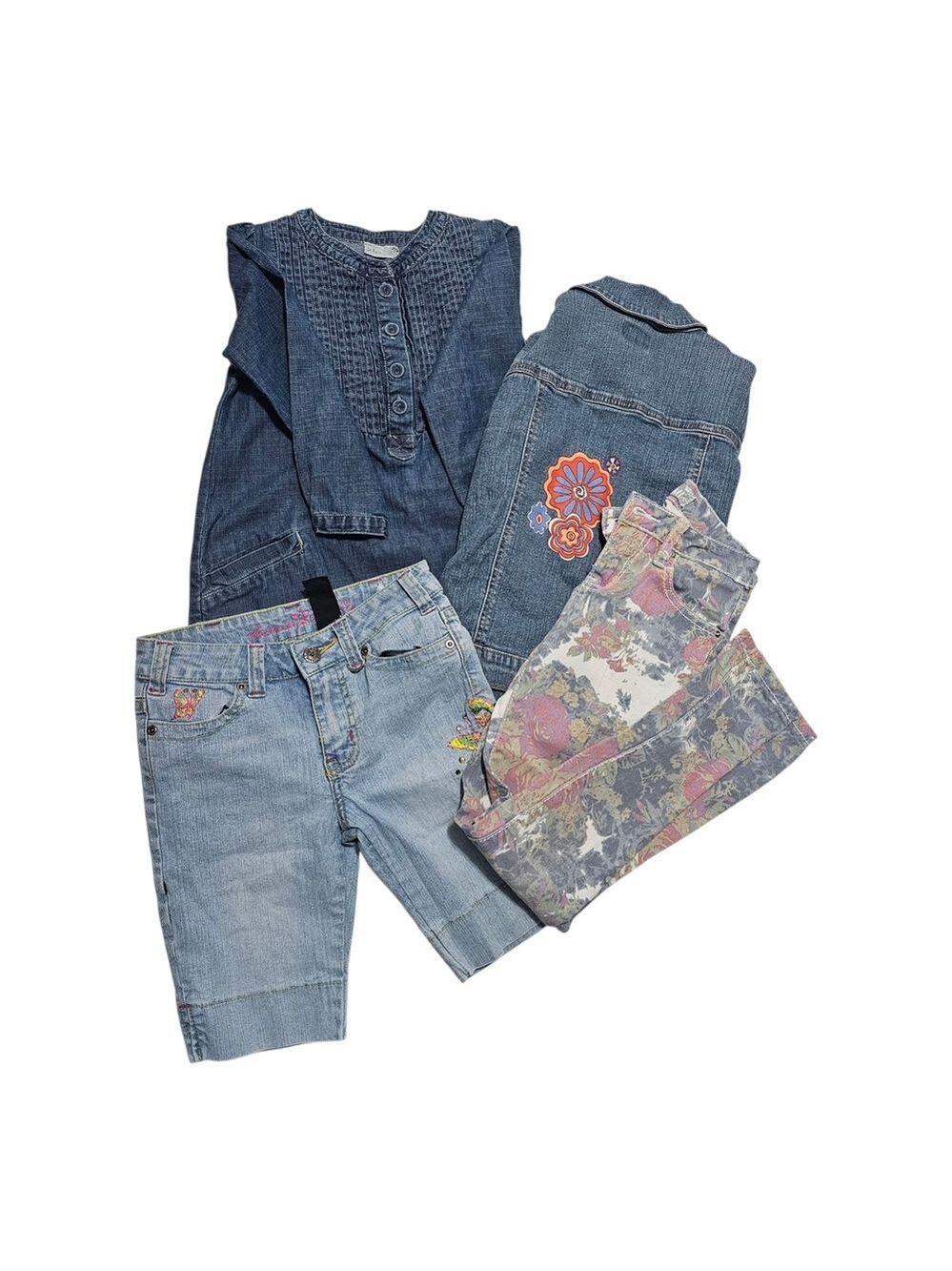 Bundle Mixed Brands Girls Clothing Size 7 - 8 Denim Dress Jacket Jeans Shorts